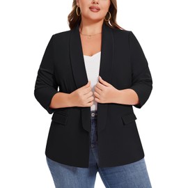 MINTLIMIT Plus Size Blazers 3/4 Sleeve Casual Blazers Lightweight Open Front Top Outerwear Summer Jackets (Black XL)
