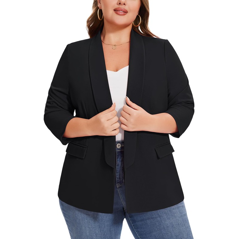 MINTLIMIT Plus Size Blazers 3/4 Sleeve Casual Blazers Lightweight Open