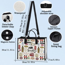 BWWKTOP London Canvas Tote Bag London Souvenirs Gifts London Shopping Bag London Shoulder Bag London Travel Bag, London Bg, 37cm(14.56inch) * 32cm(12.59 inch)