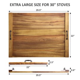 Acacia Wood Noodle Board Stove Cover 30x22 Inch, Wooden Stove Top Cover with Dual Handles, Large Cutting Board Butcher Block for Electric & Gas Stovetop