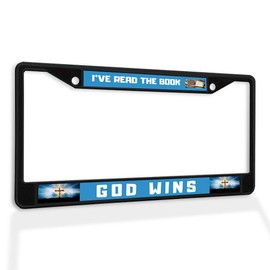 Fastasticdeals Metal Insert License Plate Frame I've Read The Book God Wins B Weatherproof Car Accessories Black 2 Holes Solid Insert