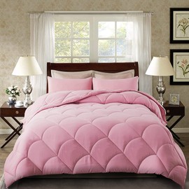 ELNIDO QUEEN® Pink Queen Comforter Set with 2 Pillow Shams - 3 Pieces Bed Comforter Set - Quilted Down Alternative Comforter Set - Lightweight All Season Bedding Comforter Sets Queen Size(88x92 inch)