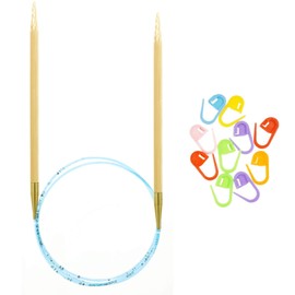 addi Natura Bamboo 16 inch (40cm) US 07 (4.5mm) Circular Knitting Needle, Lightweight, Warm Touch, Standard Tips, Smooth Joins, Blue Pliable Cord with 10 Colorful Stitch Markers