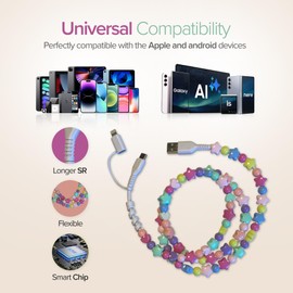 USB Phone Charger C Cable I Phone Universal Charger Cable USB Car Charger Cute Phone Charger Cargador De Telefono Christmas Stocking Stuffer Car Accessories Bead Charger