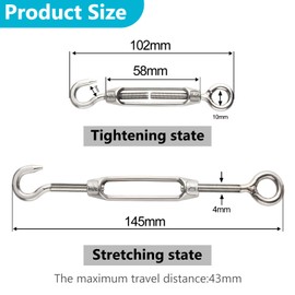 BOUBONI Turnbuckle Wire Tensioner M4 Eye Stainless Steel Hook Outdoor Hanging Tensioners Rope Tension Heavy Duty (7)