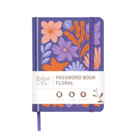 Rileys & Co. Password Book with Alphabetical Tabs, Password Keeper, Password Books for Seniors, Password Notebook for Internet Login, Website, Username (Floral, Purple, 15.2 x 11.4 cm)