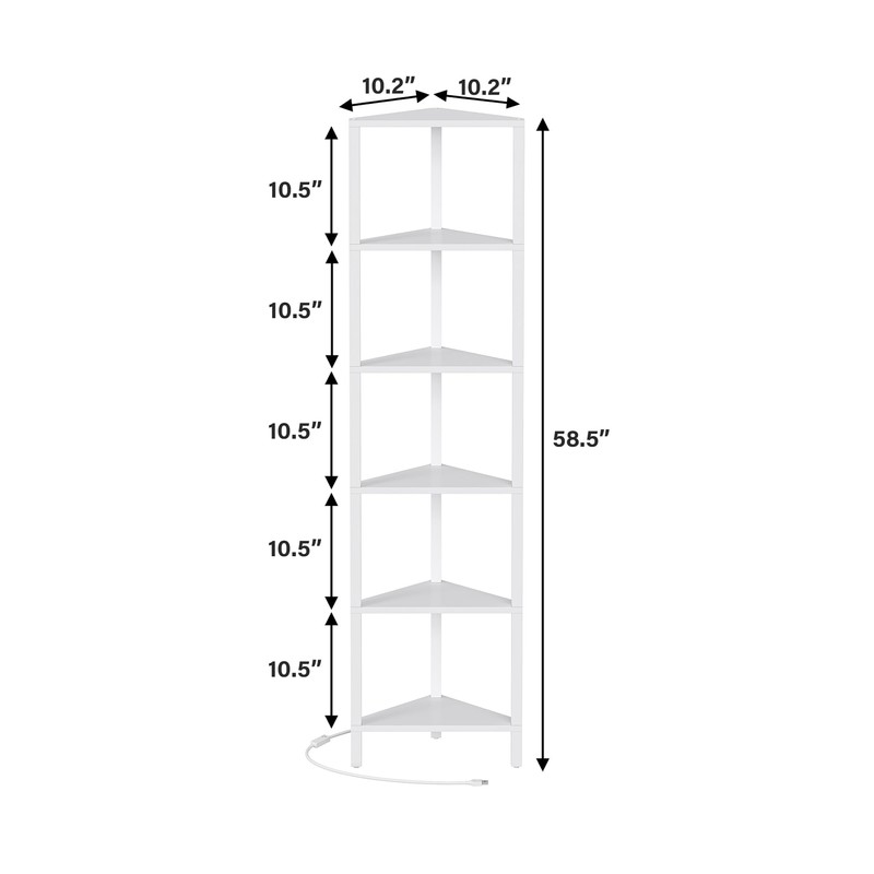 TUTOTAK 6-Tier Corner Bookshelf with LED Light,Corner Shelf for Small