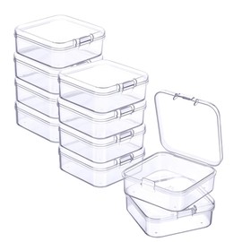 Case, Small Items, Plastic, Trinket Box, Set of 10, Divided Case, 2.2 x 2.2 x 0.8 inches (5.5 x 5.5 x 2 cm), Clear, Storage Case, Square with Lid, Mini, Easy to Carry, Square Refill, Bead Storage