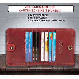MATADOR Kleine Wiener Box Mini Purse Wallet Men's Small Leather Small Purse Women's with RFID Blocker Purse with Gift Packaging, red, Elegant
