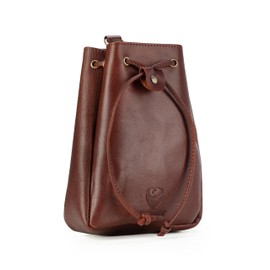 GERMANUS Olaf Leather Bag Made of Thick Cowhide Leather for Medieval LARP, Money Cat, Coin Bag, Adventure, Garment, Climbing, Hiking, Cosplay as Belt Bag, Brown, brown, Retro