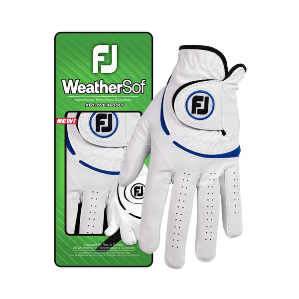 FootJoy WeatherSof Men's Golf Glove, White/Blue