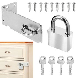QOOSIKICC Padlock Hasp Kit, Deadbolt Lock Hasp with Padlock & Screws, Lock Device Security Hasp for Bedroom, Garden, Shed, Garage, Cabinet Door (Silver)