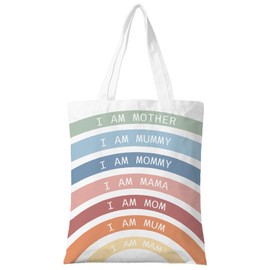 ZYQFN Mother Definition Boho Rainbow Tote Bag, 'I Am Mother/Mommy/Mama' Printed Canvas Bag, Heartwarming Gift for All Moms, Reusable Shopping Bag for Mother's Day, Birthday & Christmas. (105)