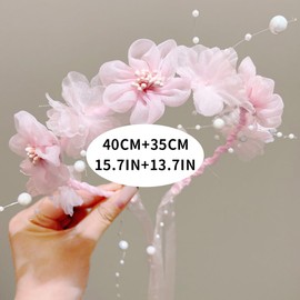 yuruyi Adjustable Flower Crown Headband for Women - Floral Garland Hair Wreath with Crystal Accents Perfect for Weddings Flower Wands Photo Props (Pink Flower Beaded, Adjustable)