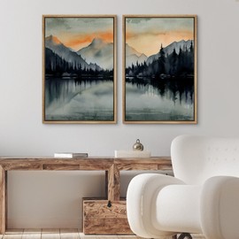 Ashbrook Framed Canvas Print Wall Art Set Spring Blossoms Abstract Floral Illustrations Modern Art Decorative for Living Room, Bedroom, Office - 24"x36"x2 Natural