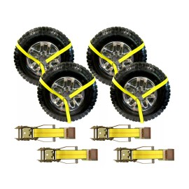 RuggedTow Reinforced Tie Down Lasso Strap 2" x 8 FT with Rail Hook Ratchet Kit (4 Pack)