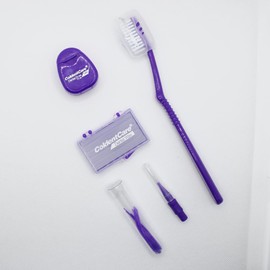 ColdentCare Orthodontic Kit Pocket - Compact and Complete Oral Care Set with Toothbrush, Floss, Wax, Threaders, Interdental Brush, and Case - Available in Clear, Blue, Green, Purple (Purple)