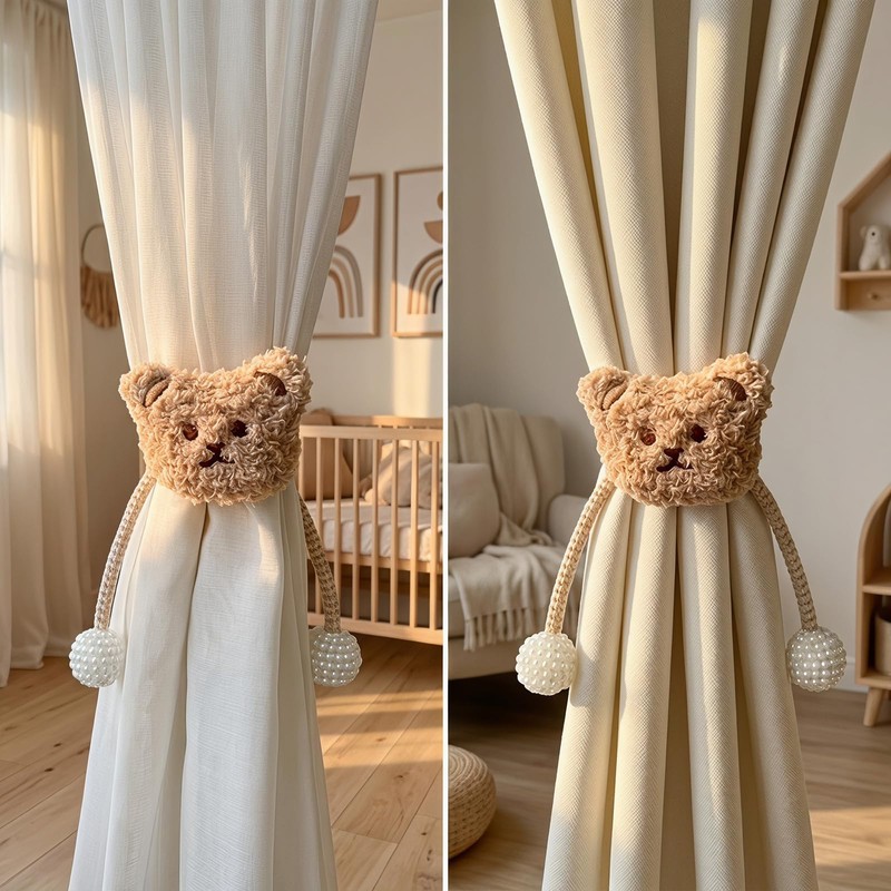 Magnetic Curtain Tie Backs Buckles Little Bear, 2 Pieces