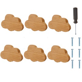 ED-Lumos 6 x Cabinet Knobs Cloud Wood Design Drawer Handles for Home Kitchen Bedroom Wardrobe