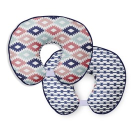 Bacati - Aztec Nursing Pillow Ultra-Soft 100% Cotton Fabric in a Fashionable Two-Sided Design, Fits All Hugster Nursing Pillows and Positioners (Pillow Cover Only, Coral/Mint//Navy)