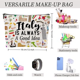 Odebyata Italy Travel Makeup Bag, Italy Travel Souvenir Gift Cosmetic Bag for Travelers Besties Girls Friends Travel Lovers, Large Linen Toiletry Organizer Zipper Bag for Daily Use (Italy)