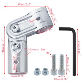 Mewutal 4pcs Pivot T Pipe Clamp Connectors 25mm Metal 2-way End Rail Clamps Adjustable Tee Galvanized Pipe Fittings Connectors with Bolts Nuts and Wrench for Fence Railing Laundry Rack
