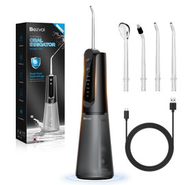 Bezvoi Oral Irrigator Wireless Water Flosser Tooth Cleaning: LED Display 5 Modes Dental Shower & 6 Nozzles, IPX7 Waterproof Oral Irrigator Oral Irrigator Oral Irrigator Test Winner, Ideal for Travel & Home, Black