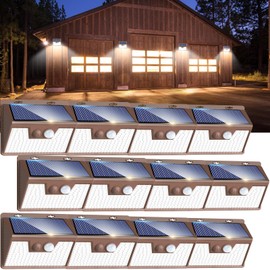 Peasur Solar Lights Outdoor Waterproof [12 Packs/140 LEDs], 3 Lighting Modes Solar Motion Sensor Light Outdoor, Ultra Bright Security Lights Outdoor Solar Lights for Outside Fence Patio Deck[Brown]