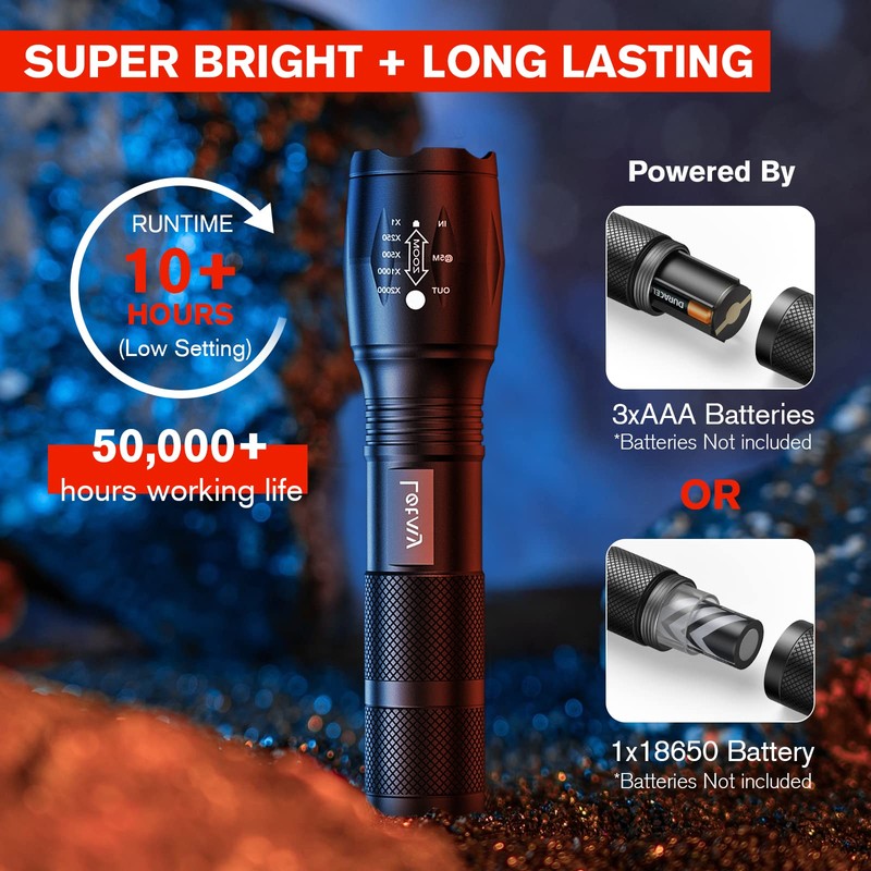 LETMY LED Tactical Flashlight S2000 [4 Pack] - High Lumens,
