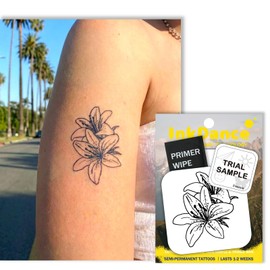 Semi-Permanent Tattoo, Botanical Lily Flowers, Floral Design, Long Lasting Temporary Tattoos, Waterproof Plant-Based Ink, Lasts 1-2 Weeks, Color Develops in 24 Hours MNF075