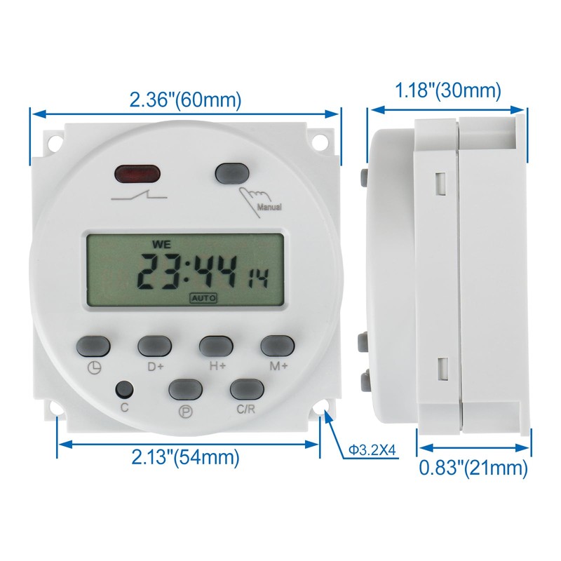 Baomain Time Switch Relay,Digital LCD Programmable Timer,12V DC/AC Input,200-250V 16A