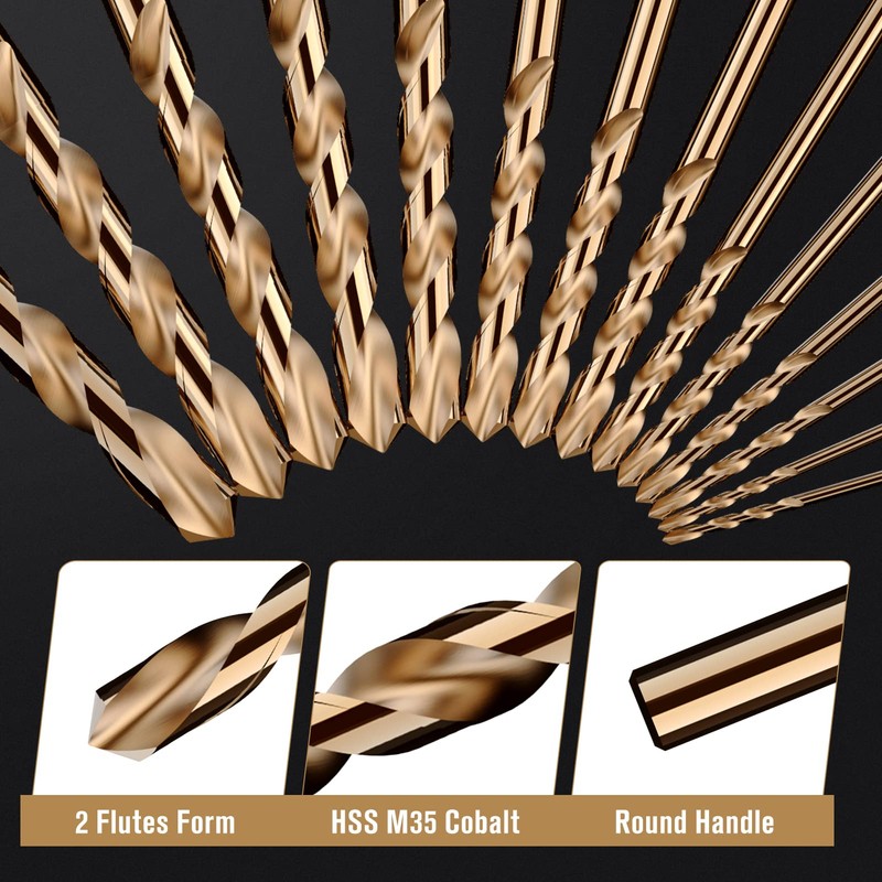 MACXCOIP M35 Cobalt Drill Bit Set 29pcs, High Speed Steel