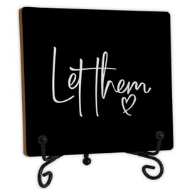 SkipTiger Let Them Mental Health Wooden Desk Sign, Inspirational Desk Decor, Motivational Wood Plaque With Stand for Home Office Tabletop Shelf Decor,5x5 Inch (Black）