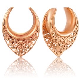 LADEMAYH 2Pcs Elegant Rose Gold 00g Hollow Pattern Tunnels Earrings - Surgical Steel Saddle Gauges