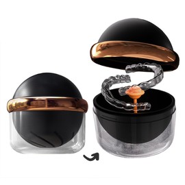 AARAINBOW Large Denture Case with Strainer Basket, Clear Retainer Cleaner and Storage Box for Travel, Mouth Guard Cleaning Case, Braces Holder Cup (Black)