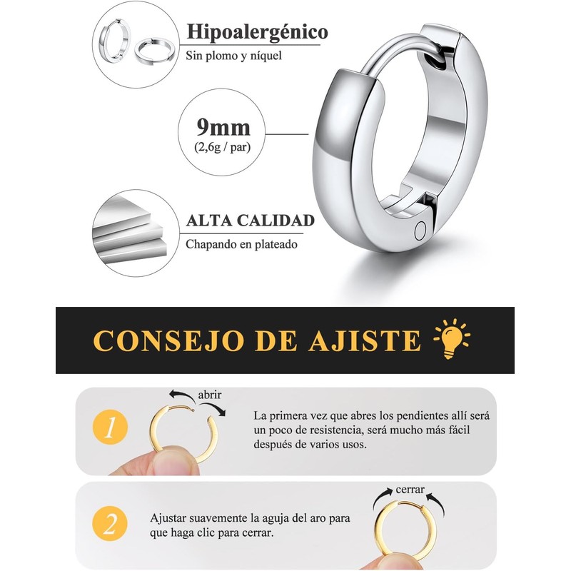Arracadas Huggie de Mujer en Plata – Acero Inoxidable U7