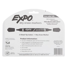 EXPO® 2-in-1 Dry-Erase Markers, Chisel Tip, Assorted Ink Colors, Pack Of 4