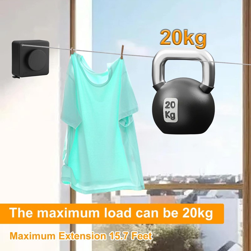 Retractable Washing Line, 15.7ft Retractable Clothes Line Indoor, Wall Mounted