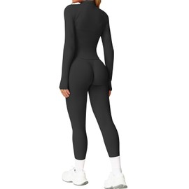 Gym Sets for Women 2 Piece Seamless 1/2 zip Long Sleeve Tops Hidden Scrunch Leggings Yoga Outfits Activewear Tracksuit