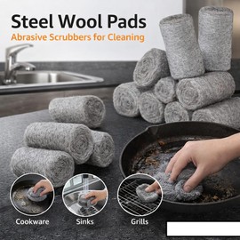 Steel Wool Pads 0000 24PCS Roll Glass Wood Fabric Metal Extra Fine Polishing Chrome Glass Polishing Pads Mice Control Weep Hole Covers Walls