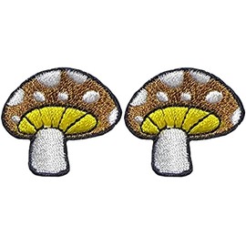 Ranger Return Set 2 of Small Cute Mini Mushroom Shape Tiny Decal Applique Sew Iron on Embroidered Patches - Brown (MUSH-BR03-MINI2)