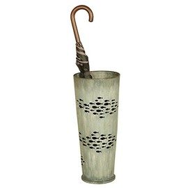 Weathered Blue Metal Umbrella Stand with Cut Out Fish Design