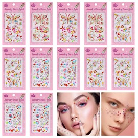 yueton 12 Sheets Colorful Assorted Size Self Adhesive Bling Rhinestone Craft Jewels Gem Diamond Sticker Embellishments 3 Different Pattern Acrylic Stickers