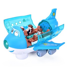 Miracland Airliner Musical Toy, Passenger Aircraft Simulation Model Toy 360° Rotation Passenger Jet Toy Lights & Music Passenger Plane Toy with Universal Wheel, 1 Air Hostess and 2 Passengers (Blue)