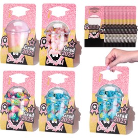 Zhehao 24 Pack Graduation Gift Bags Pink Candy Box with Handle Party Supplies Reusable Cups Gift Paper Bag Fillers for College High School Graduation Gifts Party Favors