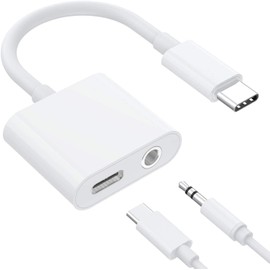USB C Digital Audio Adapter, Headphone Adapter Earphone 3.5mm Jack Port Splitter, Support PD Charging, Call, Music, Remote Control, White