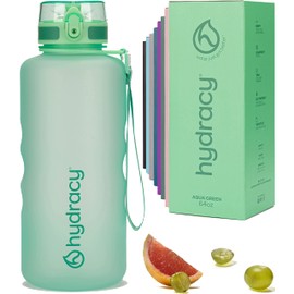 Hydracy Water Bottle with Time Marker - Large 2 Litre BPA Free Bottle & No Sweat Sleeve - Leak Proof Gym Bottle with Fruit Infuser Strainer & Times to Drink - Ideal for Fitness, Sports & Outdoors