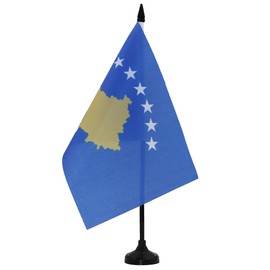 Kosovo Table Flag 5'' x 8'' - Kosovar Desk Flag 21 x 14 cm - Black plastic stick and base - Drapeau Kosovo AZ FLAG