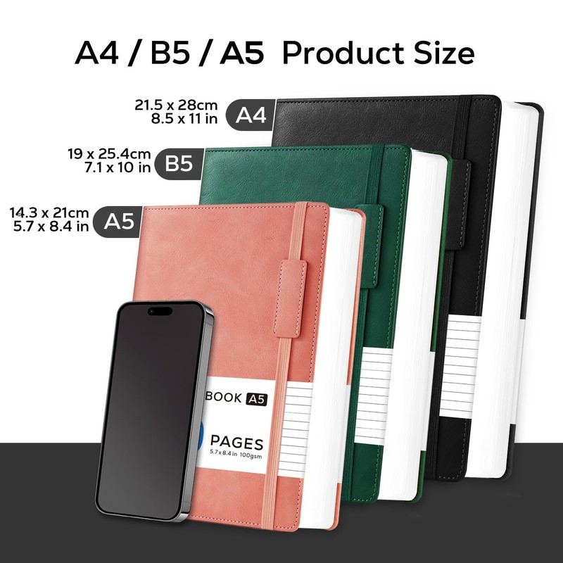 NIRMIRO Lined Journal Notebook, B5 Hardback Leather Notebook Notepad for