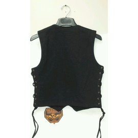 WOMEN'S MOTORCYCLE LADIES DENIM VEST 100% COTTON 4 SNAP FRONT SIDE LACES BLACK (M)